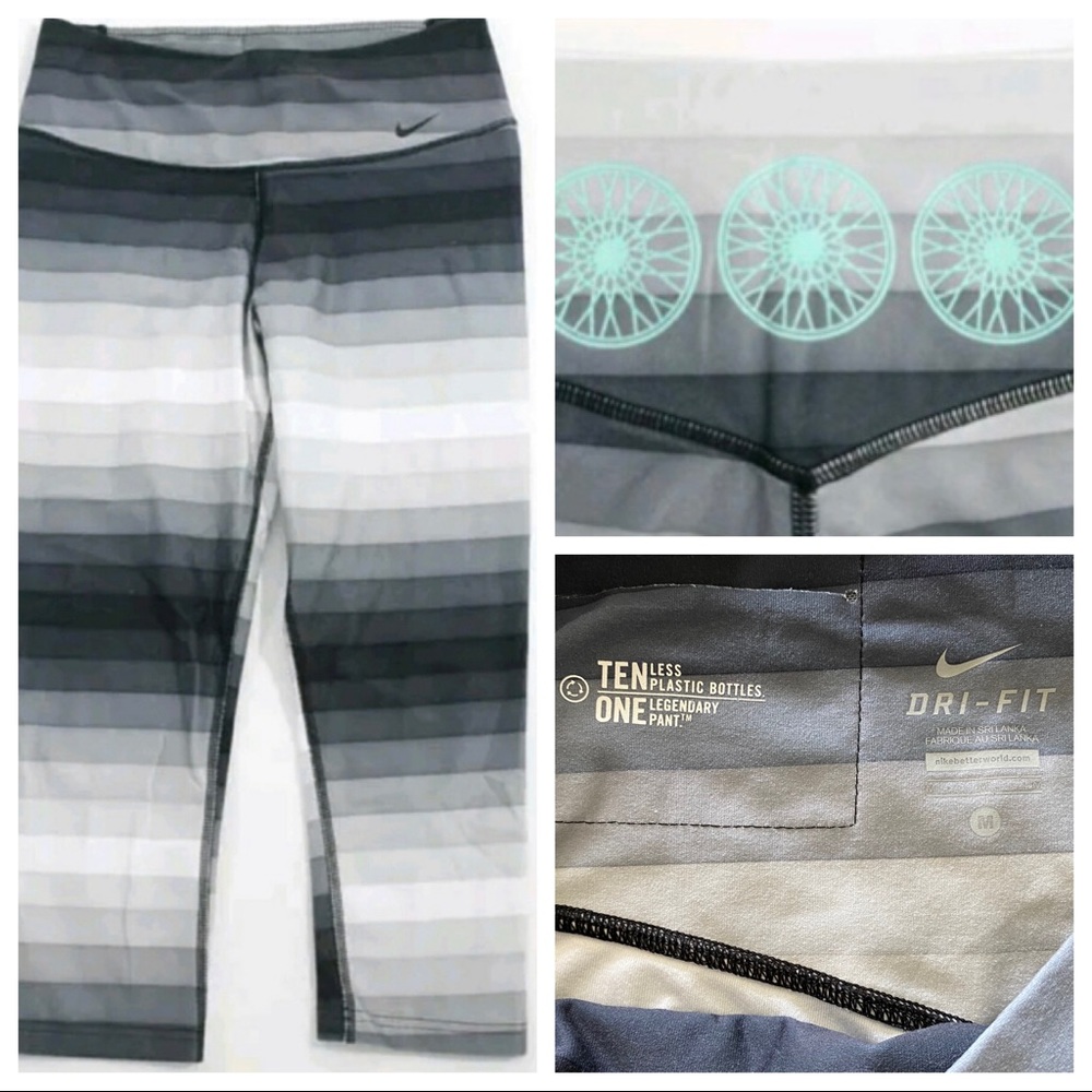 Nike Soul Cycle Women Gray Striped Capris Leggings